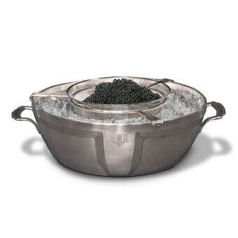 Elegant FORMITALIA Wayne Enterprises caviar holder crafted in pure silver satin with subtle logo engraving