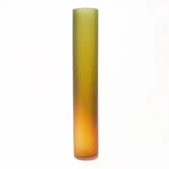 Distinguished Wave Murano Glass vase crafted in warm amber to yellowish-green glass with a captivating satin finish