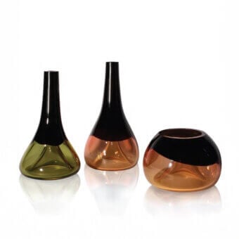 Exceptional Wave Murano Glass Formosi vase crafted in luminous glass with amber to black gradient and glossy finish