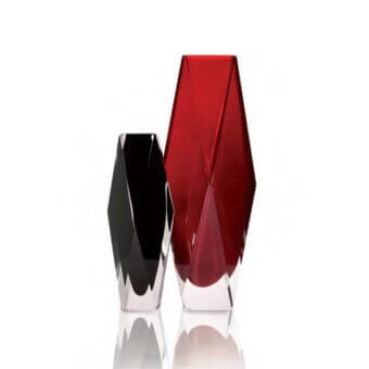 Exceptional Wave Murano Glass Gotham vase crafted in polished glass with sharply angled facets and a deep red finish