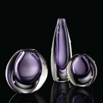 Distinguished Wave Murano Glass Mila vase crafted in layers of lavender and violet glass with glossy finish
