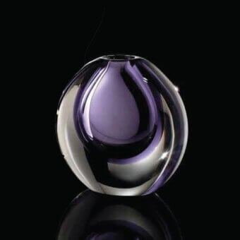 Superior Wave Murano Glass Mila vase crafted in layers of transparent and deep purple glass with a glossy surface