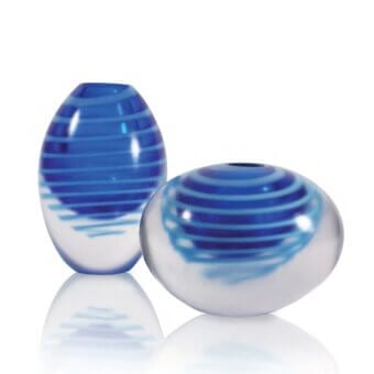 Distinguished Wave Murano Glass Mistici Murano vase in aquamarine and swirling blue sandblasted glass with glossy finish