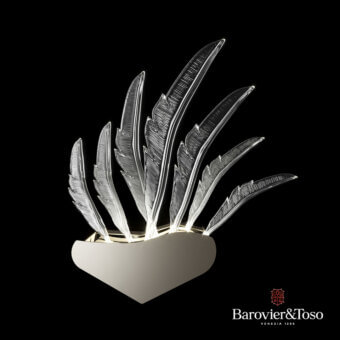 Exceptional Barovier&Toso Angel wall lamp, a lighting sculpture in light gray metallic with translucent glass, radiating a contemporary glow