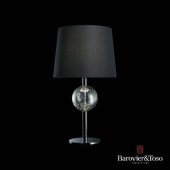 Elegant Barovier&Toso Marta table lamp with hand-blown Venetian crystal sphere and sleek black metal base