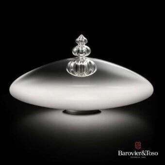 Distinguished Barovier&Toso Padma table lamp with translucent glass, pale white gradients and intricate Murano ribbing crafted into a flowing silhouette