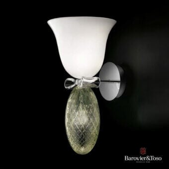 Exceptional Barovier&Toso Perseus wall lamp crafted in opaque white and translucent green shades with polished metal