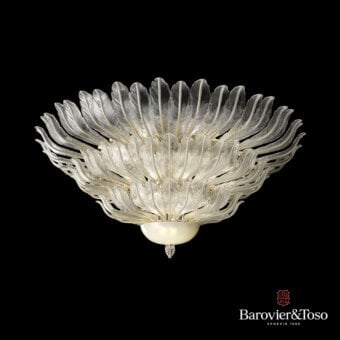 Exquisite Barovier&Toso Piume ceiling lamp with radial glass construction and subtle gold detailing crafted in off-white coloration