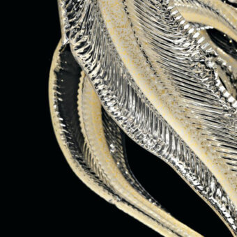 Lavish Barovier&Toso Piume ceiling lamp with textured clear glass and radiant golden accents crafted in Italy