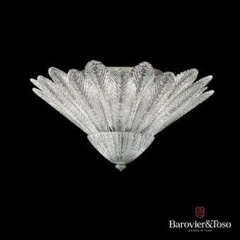 Barovier&Toso ceiling lamp, silver glass, spade-shaped design with radiating elements and cylindrical base, Venezia 1285 logo visible.