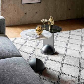 Distinguished Bonaldo Combination side table with matte black metal and polished white marble surfaces crafted in Italy