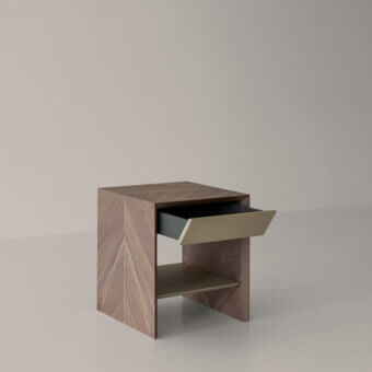 Sophisticated Cierre1972 Avalon nightstand crafted in chevron-patterned wood with a light wood interior and satin finish