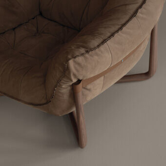 Distinguished Cierre1972 Donald lounge chair with medium-brown textile upholstery and smooth satin-finished wood frame