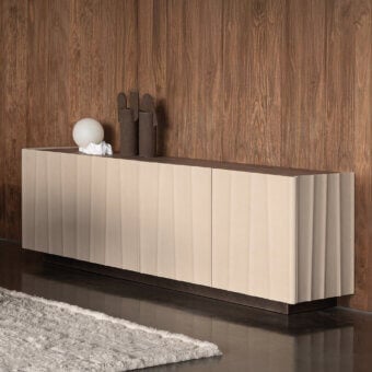 Distinguished Cierre1972 Dune sideboard with neutral beige synthetic material and delicate vertical fluting in a matte finish