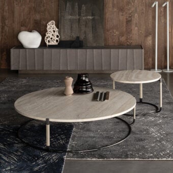 Exceptional Cierre1972 Otto coffee table with light beige-grey stone and matte black metal crafted in a looped design