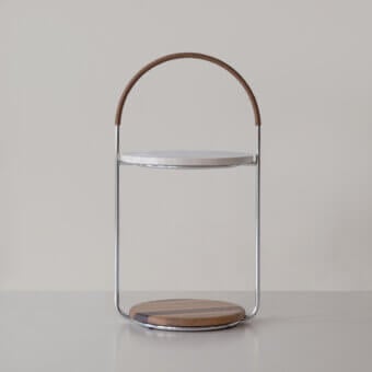 Exceptional Cierre1972 Otto side table with looping metal frame and stone-like composite surface built upon a satin finished solid wood base