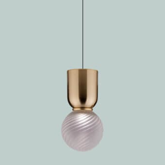 Superior Euroluce Atlas suspension lamp crafted in metal with glossy gold finish and textured pearlescent white glass