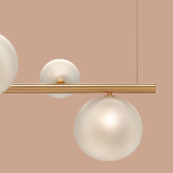 Distinguished Euroluce Bubbles Suspension Lamp, a fixture in frosted glass with a satin gold-toned metal rod crafted in Italy