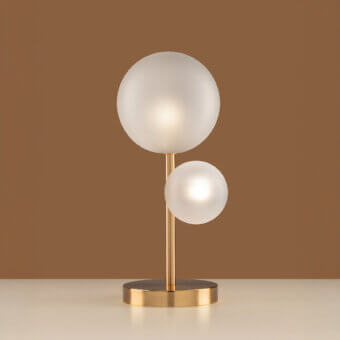 Distinguished Euroluce Bubbles table lamp crafted with glossy golden metal and frosted glass shades diffusing a warm ambient glow