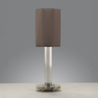Architectural Euroluce Castel table lamp with stone base and brushed metal crafted in muted brown and silver-grey tones