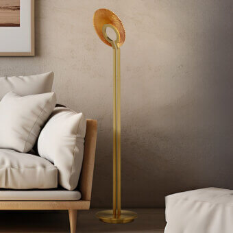 Distinguished Euroluce Corallo floor lamp crafted in metal with a hand-ground shimmering gold finish