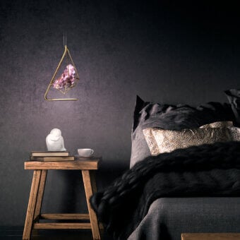 Captivating Euroluce Cryrock suspension lamp handcrafted with Tuscan crystal rock and satin gold-toned metal frame