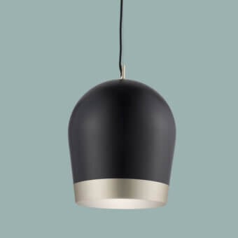 Distinguished Euroluce Duo suspension lamp crafted in metal with a matte black finish and luminous gold-toned band showcasing hand-decorated detail