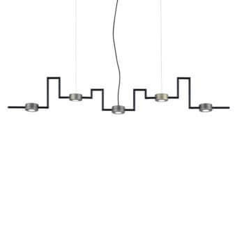 Distinguished Euroluce Essential Creativity suspension lamp crafted in matte black metal with a dynamic arrangement of spherical light sources