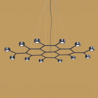 Exceptional Euroluce Essential Grid suspension lamp crafted in metal with matte black finish presents a modern elongated silhouette