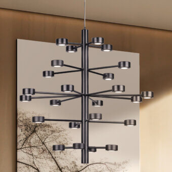 Superior Euroluce Essential suspension lamp crafted in metal with a matte dark gray finish and symmetrical LED spots