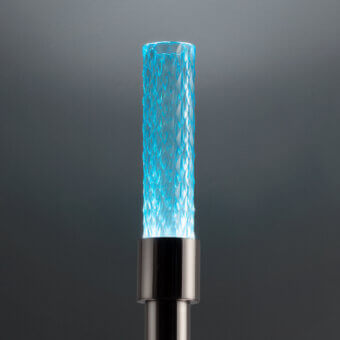 Captivating Euroluce Gleam floor lamp crafted in light blue textured glass with a polished silver-grey metal base