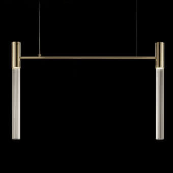 Superior Euroluce Linea suspension lamp with elongated geometric form and warm golden brass finish