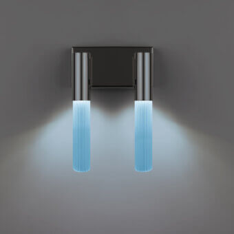 Distinguished Euroluce Linea wall lamp crafted in metal with a dark gray finish and pale blue tinted glass diffusers