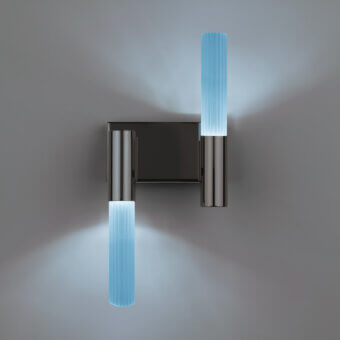 Exceptional Euroluce Linea wall lamp crafted in metal with pale blue fluted glass diffusers and a dark gray satin finish