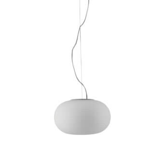 Exceptional FontanaArte Bianca suspension lamp with ovoid mouth-blown glass diffuser and matte white coating
