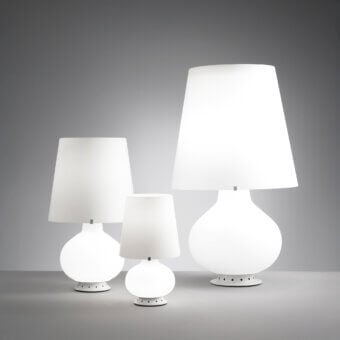 Distinguished FontanaArte Fontana 1853 lamp with softly curved conical shade and rounded base in white matte finish
