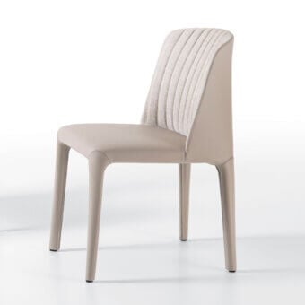 Distinguished Giorgetti Bicolette chair crafted in smooth leather with a subtly textured textile backrest and neutral beige finish