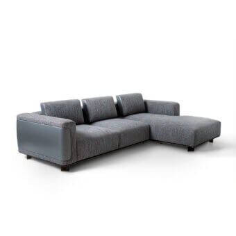 Distinguished Giorgetti Nereide Sofa – Maserati Edition sectional with muted gray textile and dark gray accent panels built upon a pewter-finished wood frame