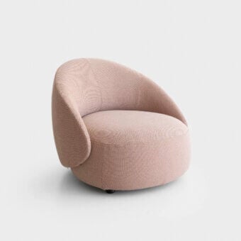 Exceptional Lapalma Kipu Club lounge chair with ergonomic backrest upholstered in textured dusty rose textile