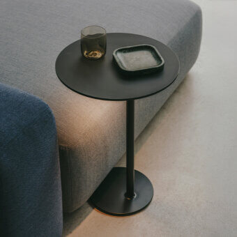 Innovative Lapalma LYT side table with dark gray matte metal and integrated USB-C port plus LED light