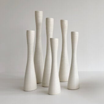Exclusive Rina Menardi Flauti vase, a handcrafted accent in baked clay with incised lines and a matte finish