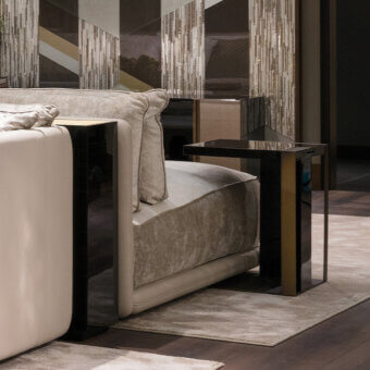 Superior Sicis Alec side table crafted in ebony wood with liquid metal accents and high-gloss finish