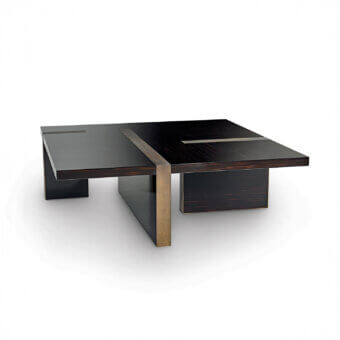 Distinguished Sicis Alec coffee table crafted in ebony wood with refined liquid metal inserts and high-gloss polish