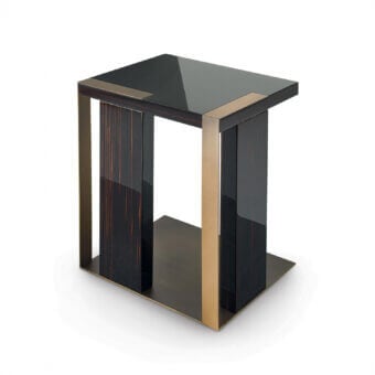 Lavish Sicis Alec side table crafted in ebony wood with gold-toned satin metal and liquid metal accents