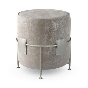Refined Sicis Amaretto ottoman crafted in Italy with subtly textured gray-beige textile and satin finished metal legs