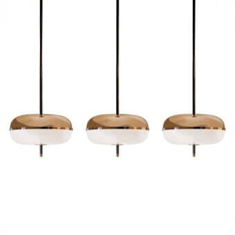 Exceptional Sicis Amaretto suspension lamp crafted in metal and blown glass with polished black nickel and champagne finish