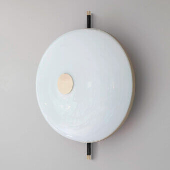 Superior Sicis Amaretto wall lamp crafted in polished black nickel and champagne with swirling milky white blown glass