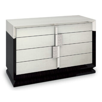 Elegant Sicis Blake dresser crafted in rich ebony wood with luxurious Vetrite glass and black satin finish