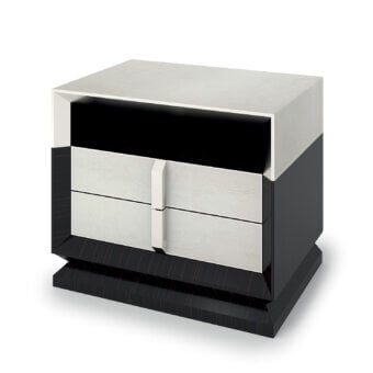 Superior Sicis Blake nightstand in ebony wood and luminous Vetrite glass with glossy finish and chrome detailing