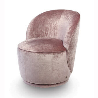 Distinguished Sicis Celebrity lounge chair in muted rose textile with a solid wood and metal base